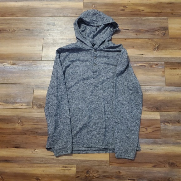 Lucky Brand Other - Lucky Brand Mens Large Henley Hoodie Heather Gray Marled Knit Pullover Sweater L